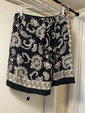 Navy and White Bandana Patterned Flowy Boho Wrap Skirt